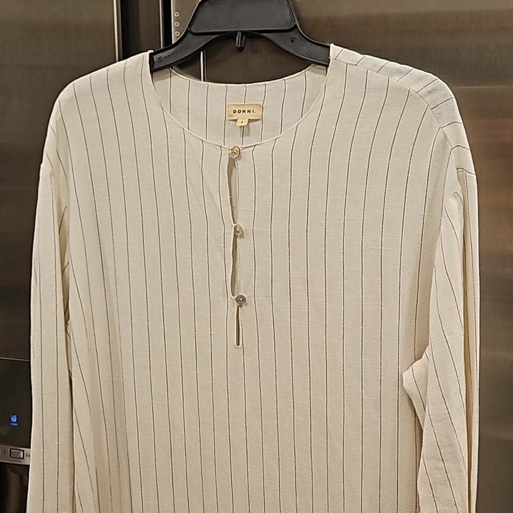 💕DONNI.💕 Pinstripe Tunic Dress ~ Linen Blend Dune Small - Picture 8 of 13